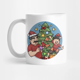 Dad and Son Christmas Tree Cartoon Mug